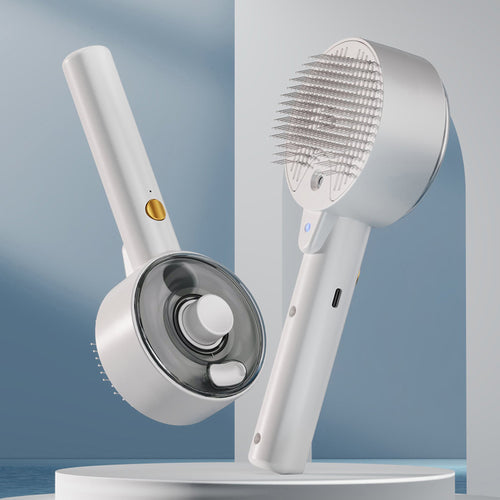 Fleecy rechargeable mist grooming brush in ceramic white