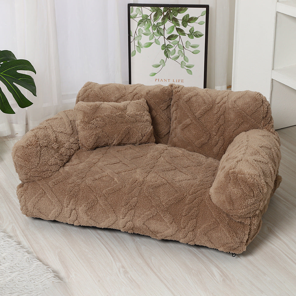 Plush sofa pet bed in khaki