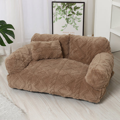 Plush sofa pet bed in khaki