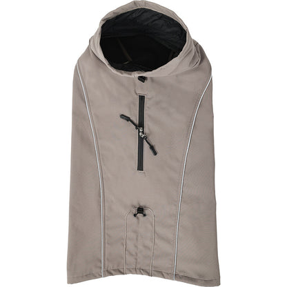 Taupe soft shell dog jacket, flat view