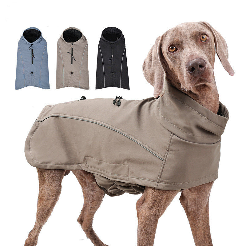 Soft shell dog jacket in Slate Blue, Taupe and Black