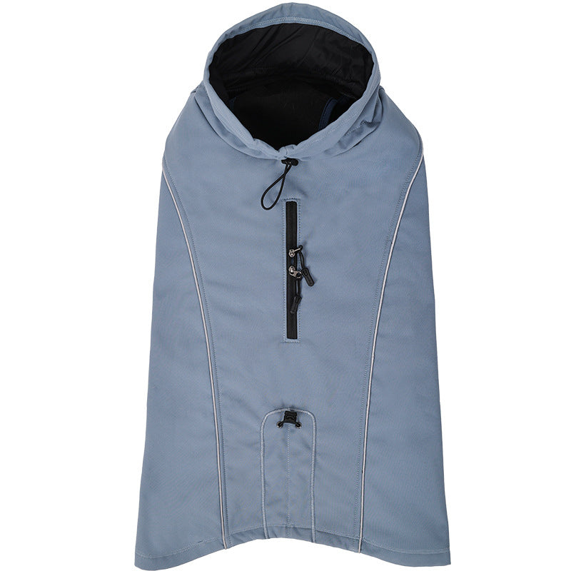 Slate Blue soft shell dog jacket, flat view