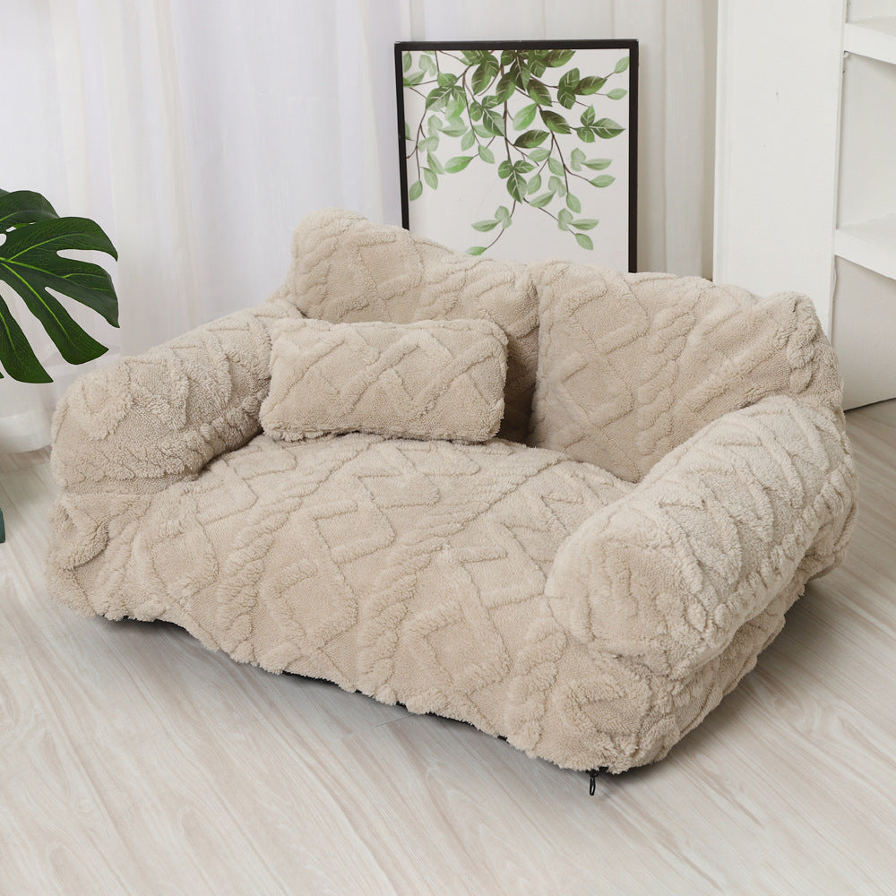 Plush sofa pet bed in beige