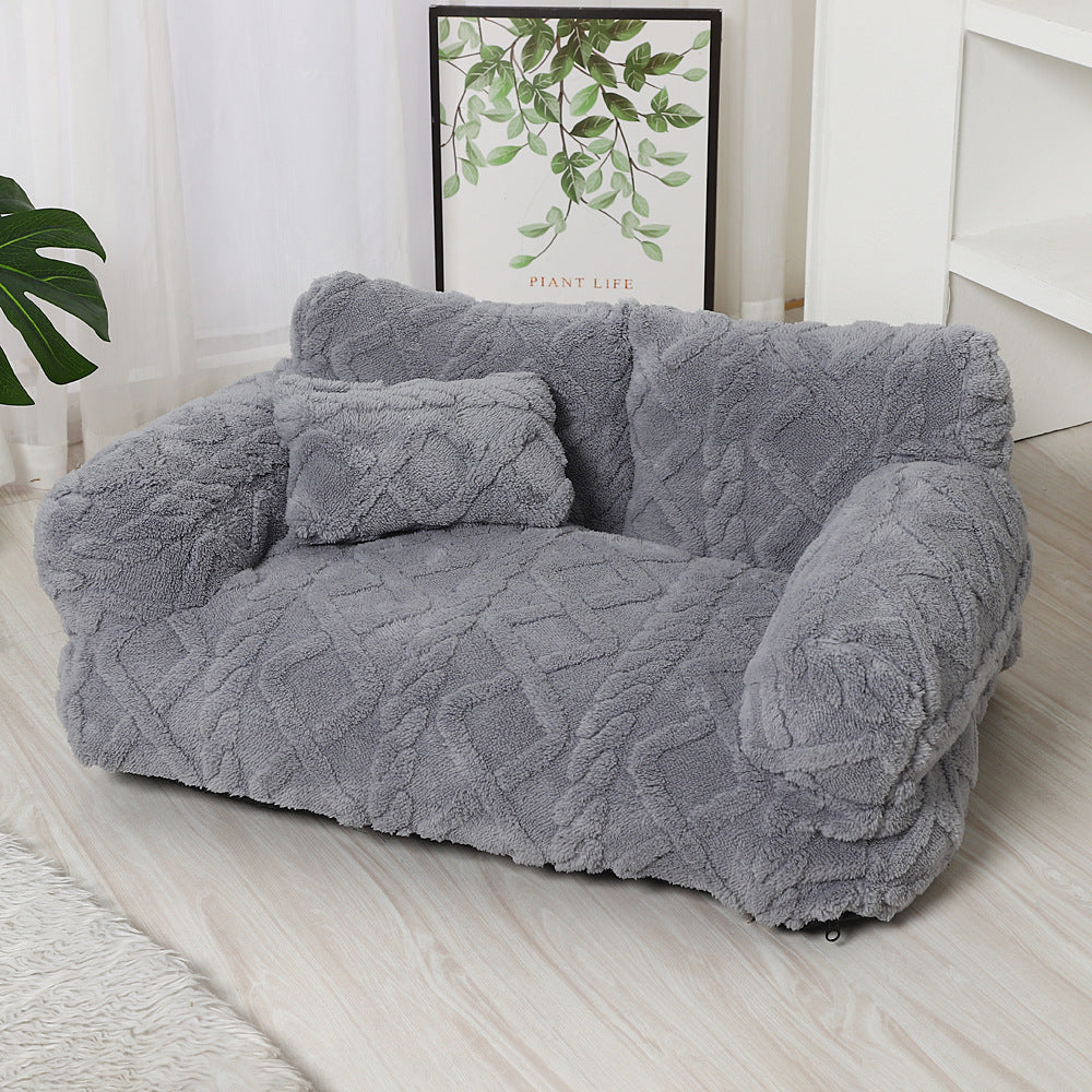 Plush sofa pet bed in light gray