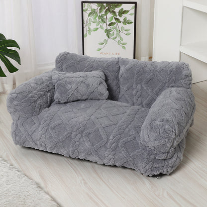 Plush sofa pet bed in light gray