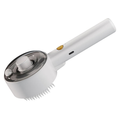 Rechargeable mist grooming brush, side view with mist tank and USB-C port