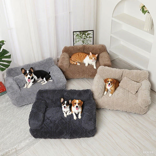 Fleecy plush sofa pet bed in four colors