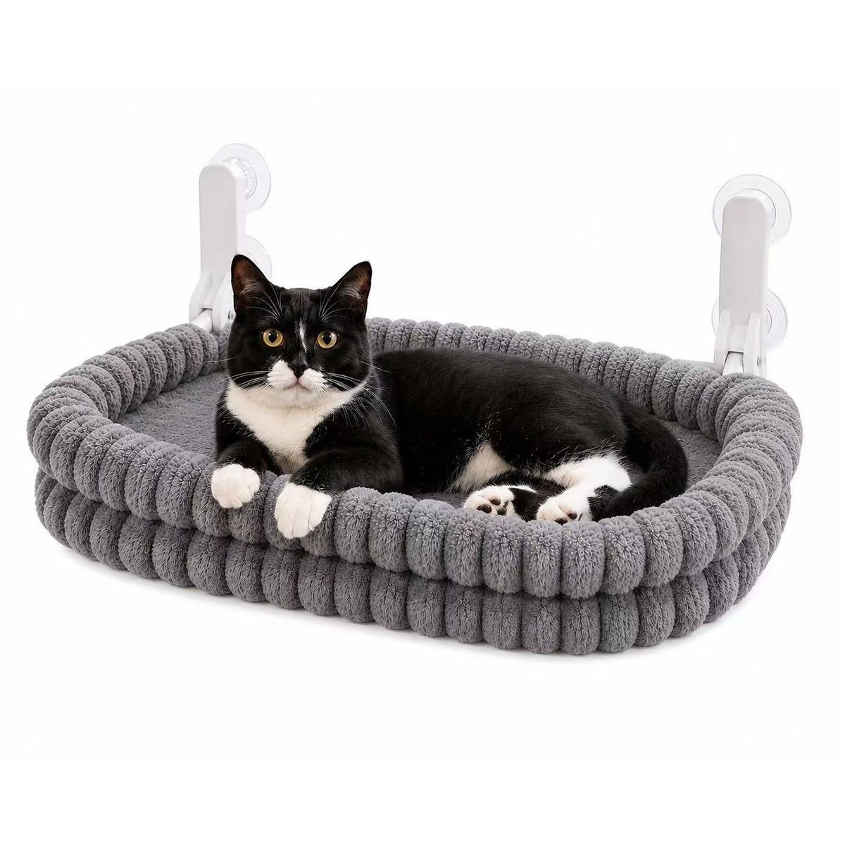 Plush window cat bed in gray