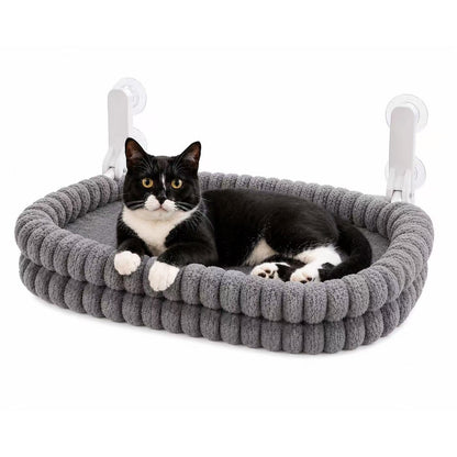 Plush window cat bed in gray
