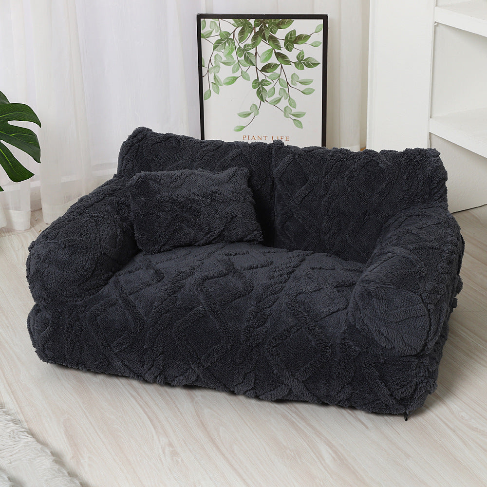 Plush sofa pet bed in dark gray