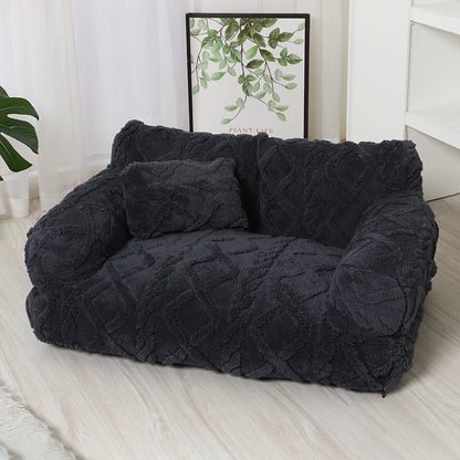 Plush sofa pet bed in dark gray
